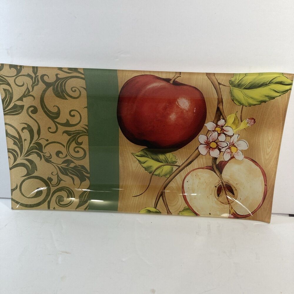 Apple Themed Glass Rectangle Tray 12.5”X 7”